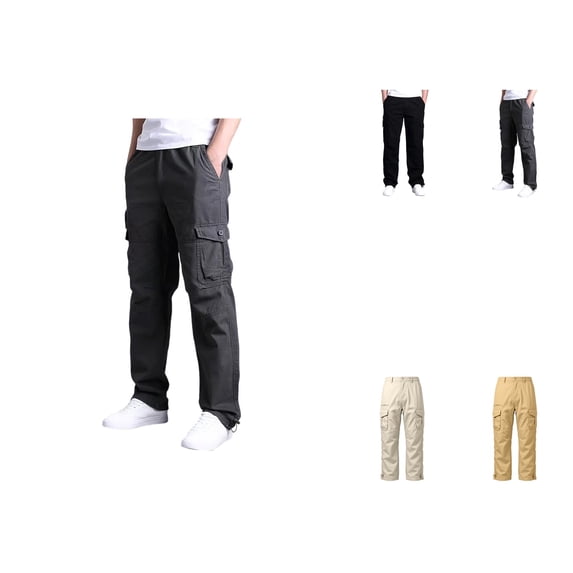 Retro Cargo Pants, Straight Loose Fit Multi-Pockets, Mid Rise Long Crotch Outdoor Casual Trousers