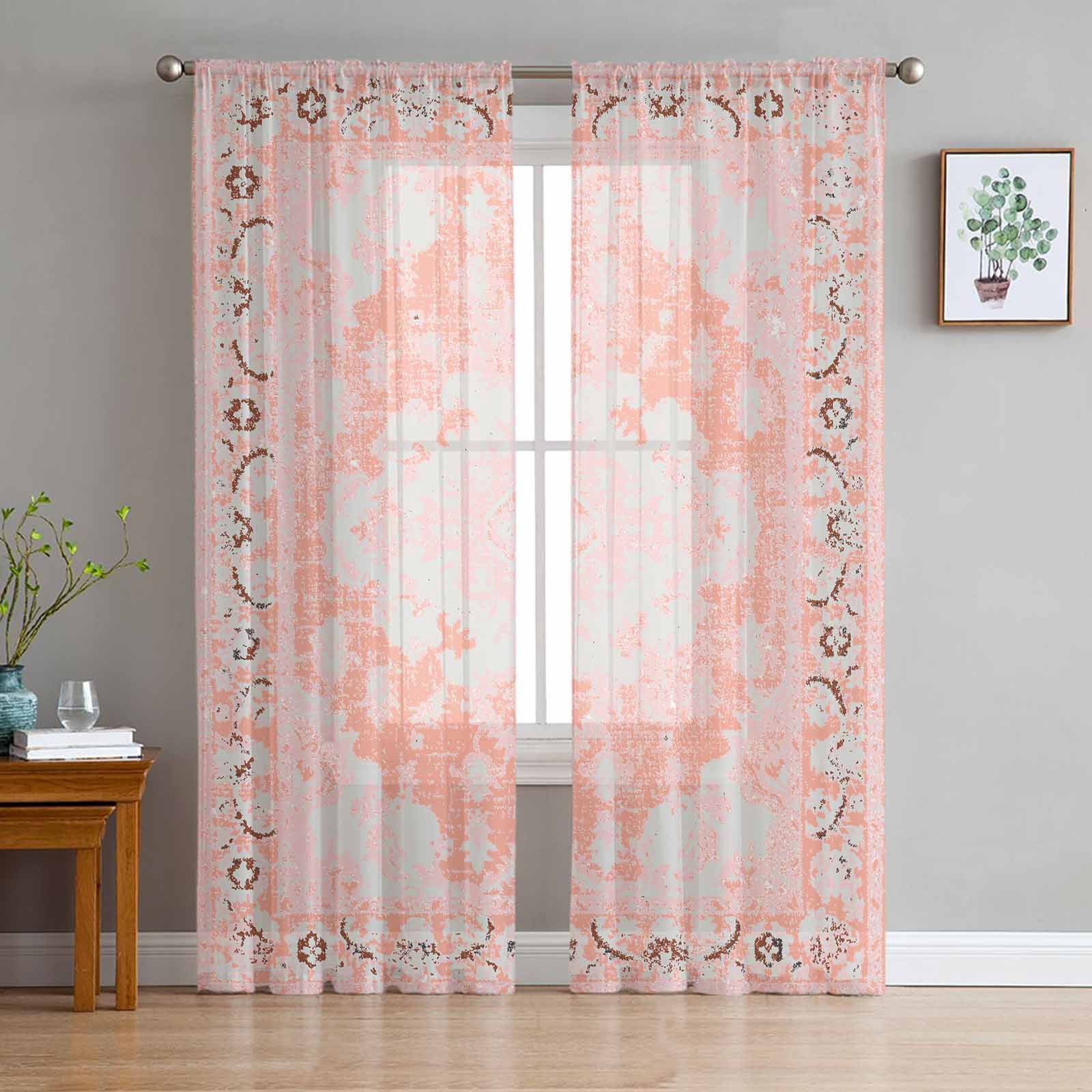 Retro Carpet Texture Pink Tulle Curtains For Bedroom Home r Living Room