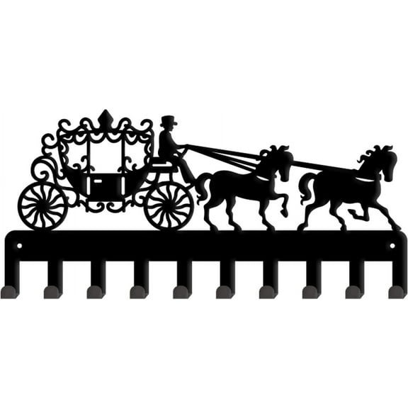 Retro Carriage Key Holder Horse Decoratice Key Hook 10 Hooks Wall Mounted Key Rack Hanger Organizer Black Iron Home Decor for Bag Clothes Key Towel Hanging Wall Decoration