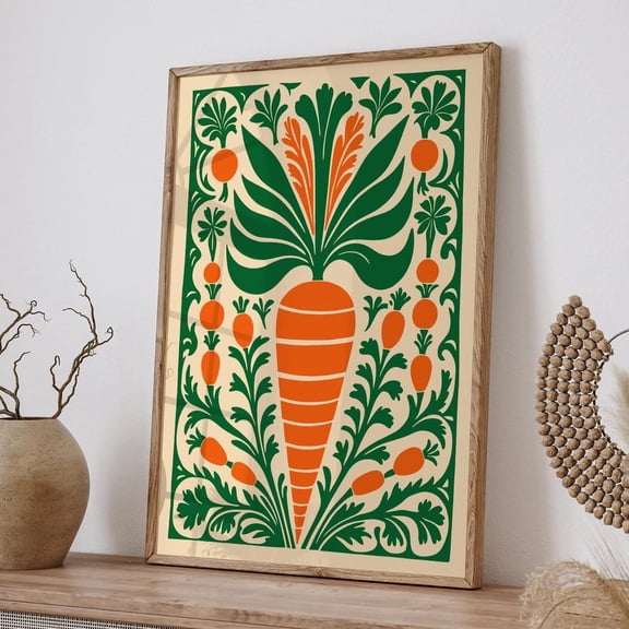Retro Carrot Kitchen Artwork Farmhouse Vegetable Wall Art, Unframed Paper Poster 8x10in