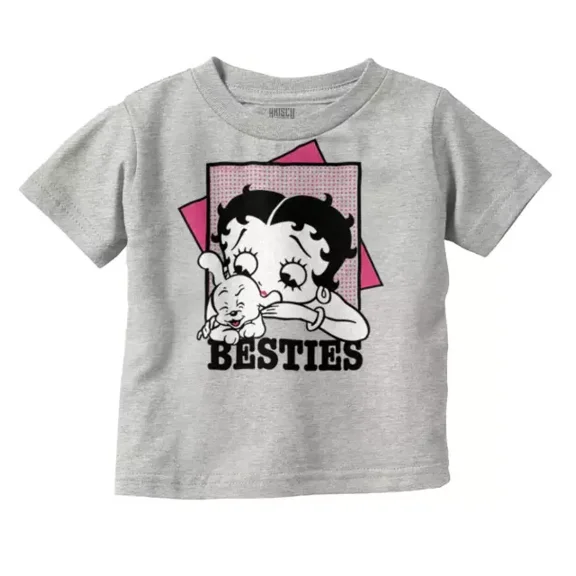 Retro Cartoon Betty Boop And Pudgy Besties Toddler T Shirt TODDLER SHORT SLEEVE TEE BELLA CANVAS 3001T
