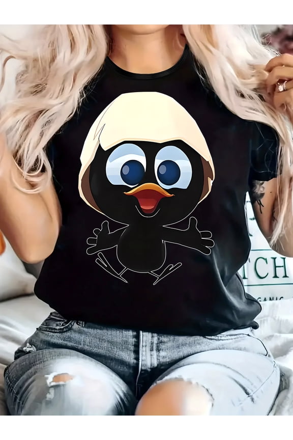 Retro Cartoon Bird Statement Tee | Adorable Duckling with Eggshell Cap Shirt, Perfect for Casual & Cute Style