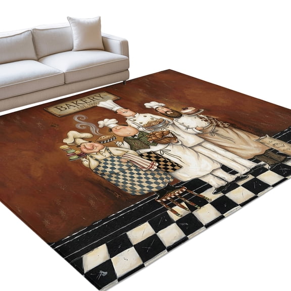 Retro Cartoon Chef Area Rugs 6x9ft Vintage Cook Medieval Food Farmhouse Floor Rug&nbsp;Non Slip Low Pile Ultra Soft Throw Carpet for Entryway Indoor Entrance Kitchen Bathroom