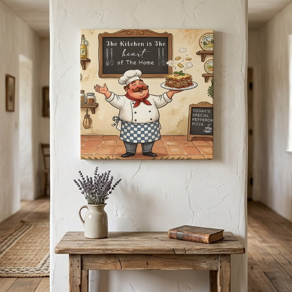 Retro Cartoon Chef Canvas Wall Art for Living Room Bedroom Bathroom, Vintage Classic Food Farmhouse Rustic Kitchen Canvas Art Wall Decor, Artwork for Walls Home Office Decor, 8"x8"