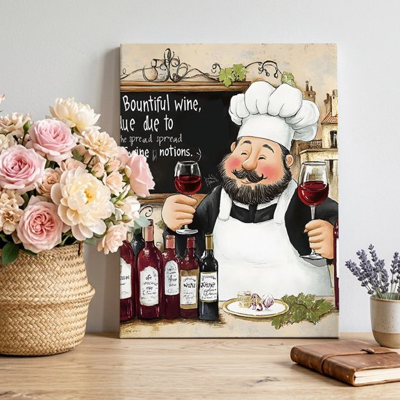 Retro Cartoon Chef Canvas Wall Art for Living Room Bedroom Bathroom, Vintage Wine Glass Traditional Farmhouse Canvas Art Wall Decor, Artwork for Walls Home Office Decor, 20"x30"