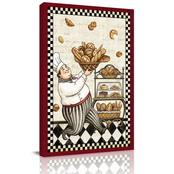 Retro Cartoon Chef Canvas Wall Art for Living Room, Vintage Break Farmhouse Rustic Traditional Food Poster Print Painting for Bedroom Office Home Decoration Wall Pictures Prepare To Hang 8"x10"