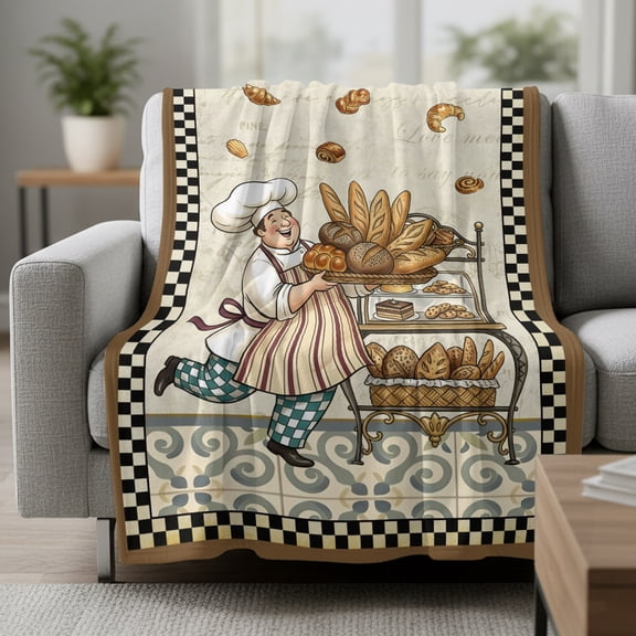 Retro Cartoon Chef Fleece Throw Blanket Vintage Break Farmhouse Traditional Food Ultra Soft Fuzzy Cozy Flannel Throw Blanket for Couch Sofa Bed Car Travel, Ideal Gifts 30x40 Inches