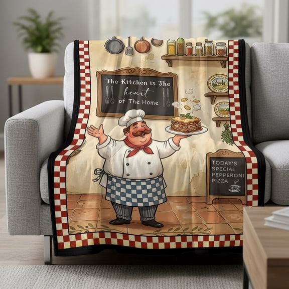 Retro Cartoon Chef Fleece Throw Blanket Vintage Classic Food Farmhouse Rustic Kitchen Red Ultra Soft Fuzzy Cozy Flannel Throw Blanket for Couch Sofa Bed Car Travel, Ideal Gifts 30x40 Inches