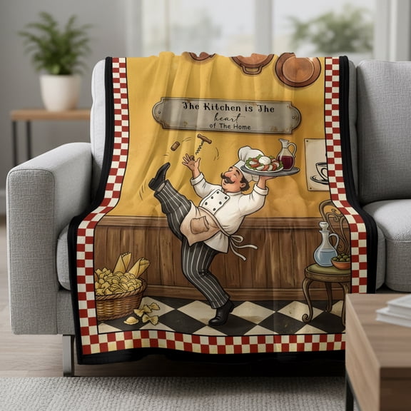 Retro Cartoon Chef Fleece Throw Blanket Vintage Food Farmhouse Rustic Classic Kitchen Ultra Soft Fuzzy Cozy Flannel Throw Blanket for Couch Sofa Bed Car Travel, Ideal Gifts 30x40 Inches