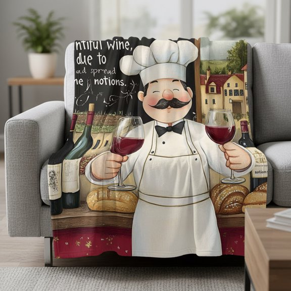 Retro Cartoon Chef Fleece Throw Blanket Vintage Wine Glass Farmhouse Traditional Ultra Soft Fuzzy Cozy Flannel Throw Blanket for Couch Sofa Bed Car Travel, Ideal Gifts 30x40 Inches