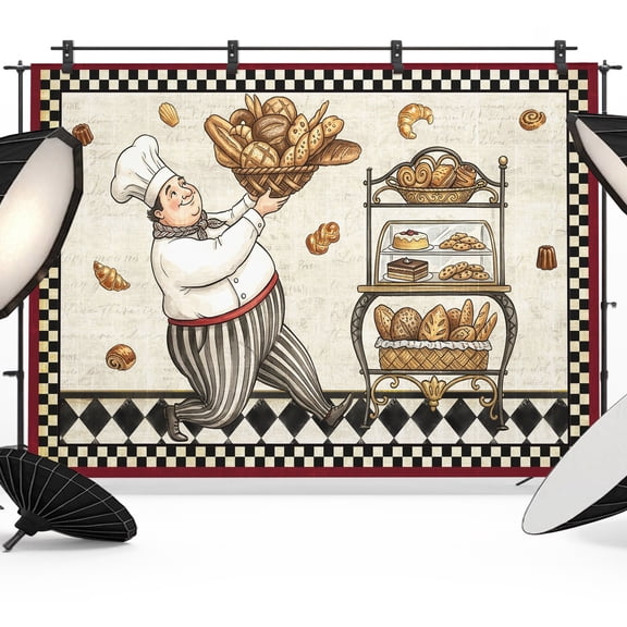 Retro Cartoon Chef Photography Backdrop 7x5FT, Vintage Break Farmhouse Rustic Traditional Food Photo Backdrops, Background for Photography Studio Photo Studio Background, Back Drop for Photoshoot