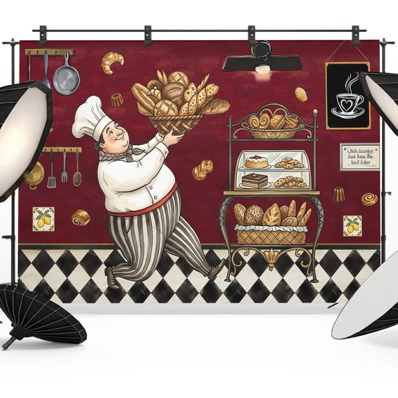 Retro Cartoon Chef Photography Backdrop 7x5FT, Vintage Break Farmhouse Traditional Food Rustic Photo Backdrops, Background for Photography Studio Photo Studio Background, Back Drop for Photoshoot