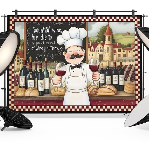 Retro Cartoon Chef Photography Backdrop 8x6FT, Vintage Wine Glass Farmhouse Traditional Rustic Photo Backdrops, Background for Photography Studio Photo Studio Background, Back Drop for Photoshoot
