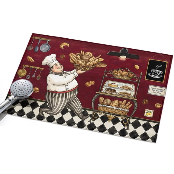 Retro Cartoon Chef Washable Area Rug 2 x 3 ft Vintage Break Farmhouse Traditional Food Rustic Soft Non Slip Rugs Stain Repellent Indoor Felt Carpet for Living Dining Room Bedroom Home Office