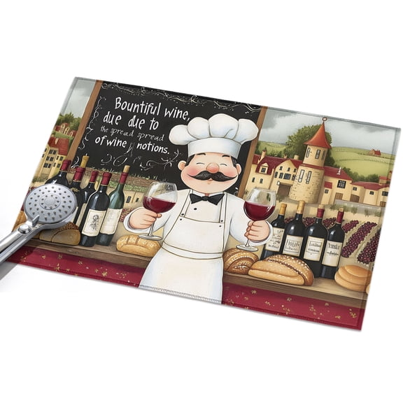 Retro Cartoon Chef Washable Area Rug 2 x 3 ft Vintage Wine Glass Farmhouse Traditional Soft Non Slip Rugs Stain Repellent Indoor Felt Carpet for Living Dining Room Bedroom Home Office