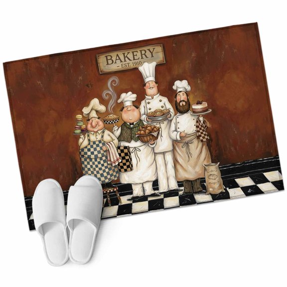 Retro Cartoon Chef Washable Small Entryway Area Rugs 2'x3', Vintage Cook Medieval Food Farmhouse Low Pile Throw Rug Non-Slip Sturdy Edge Binding Carpet for Front Door Floor Room Entry
