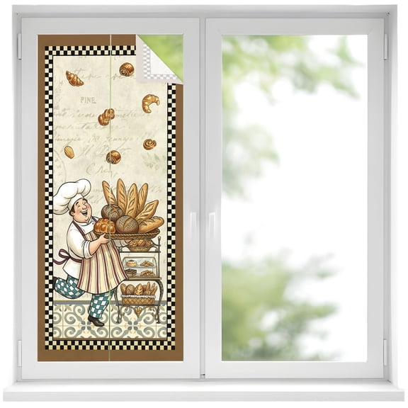 Retro Cartoon Chef Window Privacy Film Vintage Break Farmhouse Traditional Food Decorative Glass Window Film UV Blocking Static Cling Non-Adhesive Sticker Covering for Home Door 17.7 x 39.3 inches
