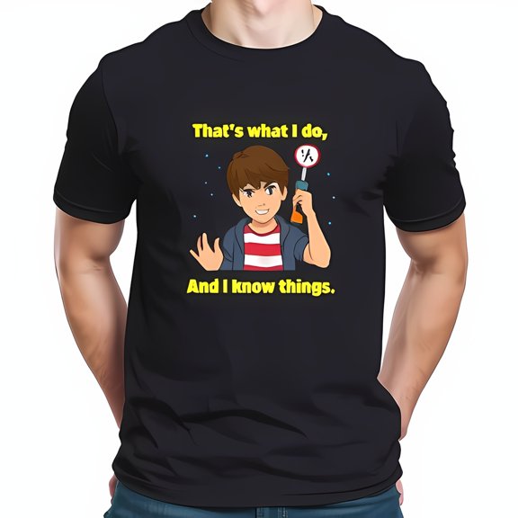 Retro Cartoon Handyman T-Shirt - "That's What I Do and I Know Things" - Fun & Design for Casual Wear