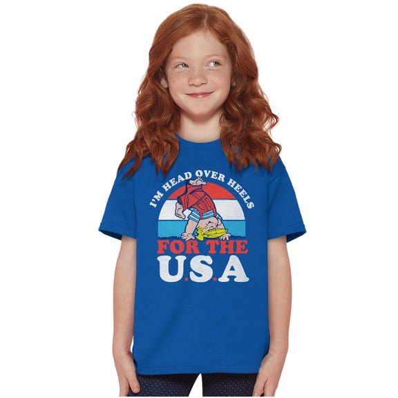 Retro Cartoon Head Over Heels for USA Crewneck T Shirts Boy Girl Teen Brisco Brands M