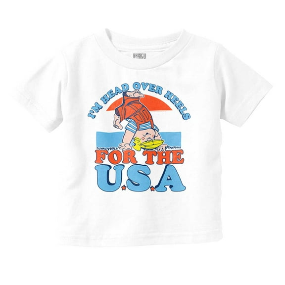 Retro Cartoon Head Over Heels for USA Toddler Boy Girl T Shirt Infant Toddler Brisco Brands 6M