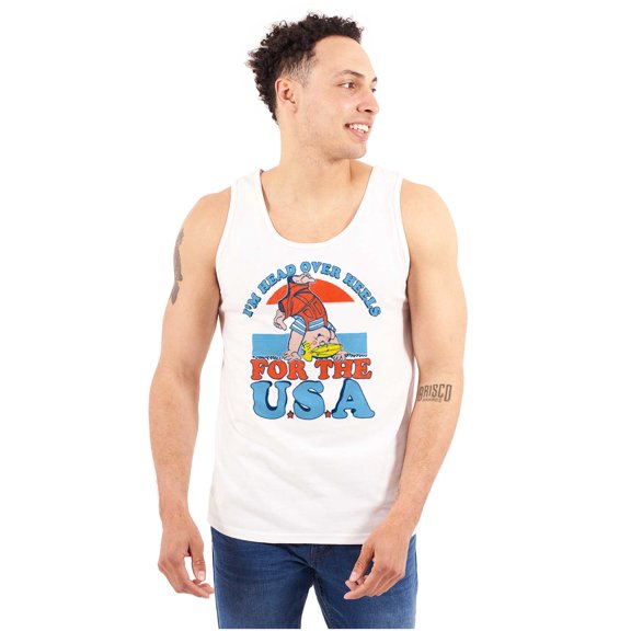Retro Cartoon Head Over Heels for USA Unisex Plus Size Tank Top Brisco Brands 3X
