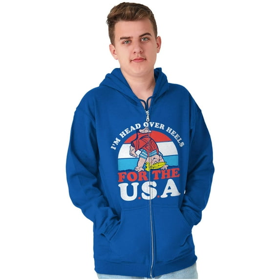 Retro Cartoon Head Over Heels for USA Unisex Plus Size Zip Hoodie Brisco Brands 3X