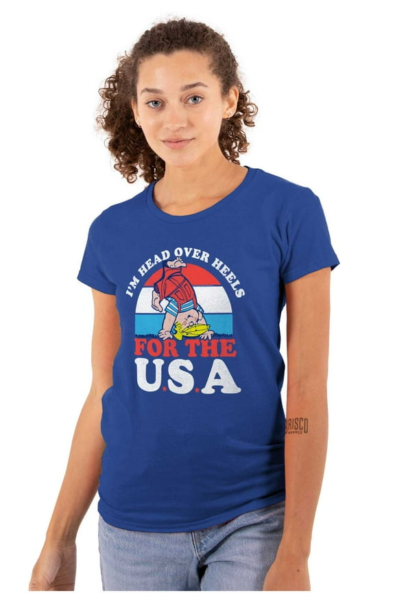 Retro Cartoon Head Over Heels for USA Women's T Shirt Ladies Tee Brisco Brands S