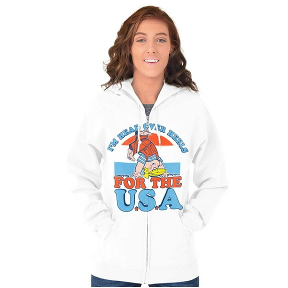 Retro Cartoon Head Over Heels for USA Zip Up Hoodie Men's Women's Brisco Brands X