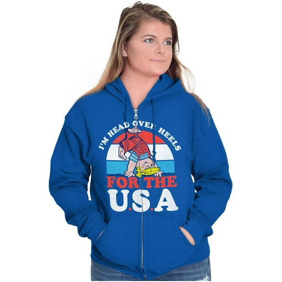 Retro Cartoon Head Over Heels for USA Zip Up Hoodie Men's Women's Brisco Brands X
