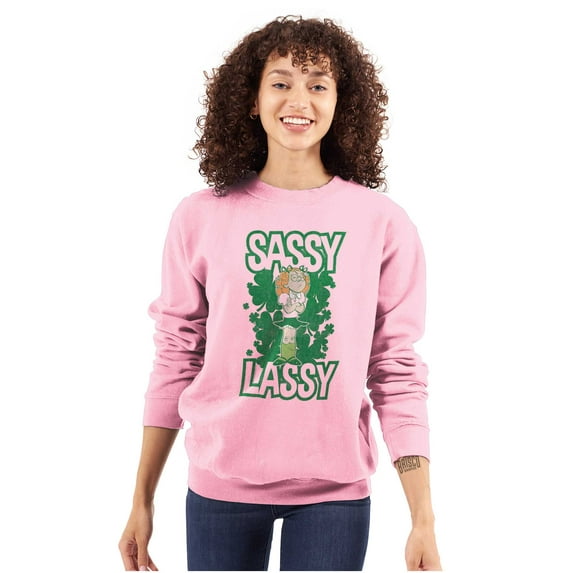 Retro Cartoon St Paddys Sassy Lassy Women Crewneck Sweatshirt Brisco Brands S