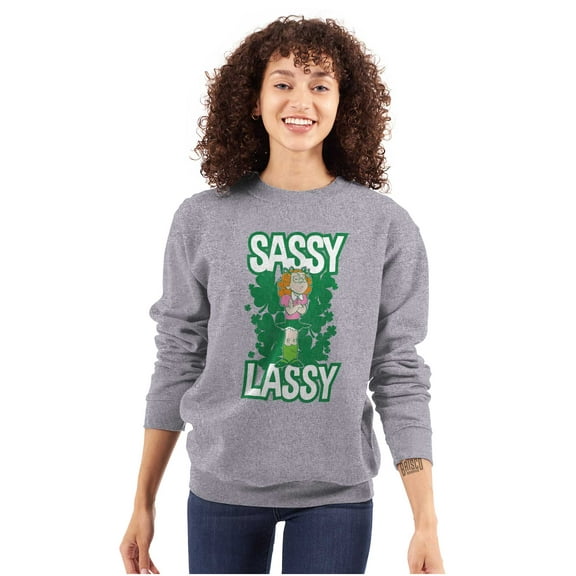 Retro Cartoon St Paddys Sassy Lassy Women Crewneck Sweatshirt Brisco Brands X