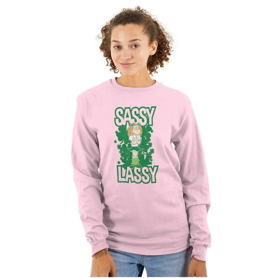 Retro Cartoon St Paddys Sassy Lassy Women's Long Sleeve T Shirt Brisco Brands L