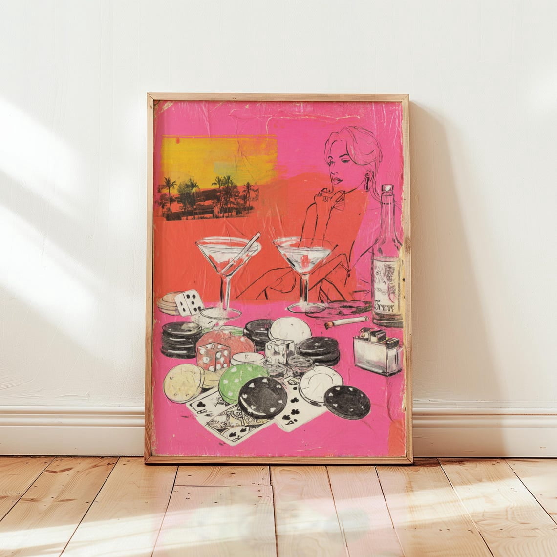 Retro Casino Night Pink Cocktail Bar 60S Glam Poster, Striking Kitchen ...