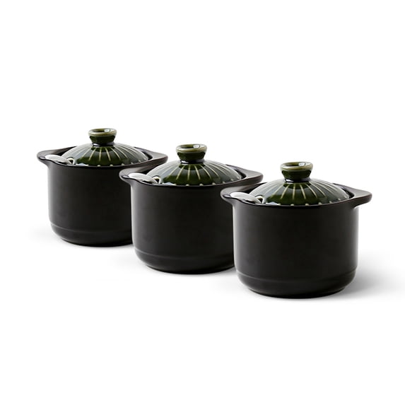 Retro Casserole Shape Sugar Bowl, Color Lid Salt Pig With Ceramic Spoon, Ceramic Sugar Pot, Porcelain Spice Jars-green-3 Set