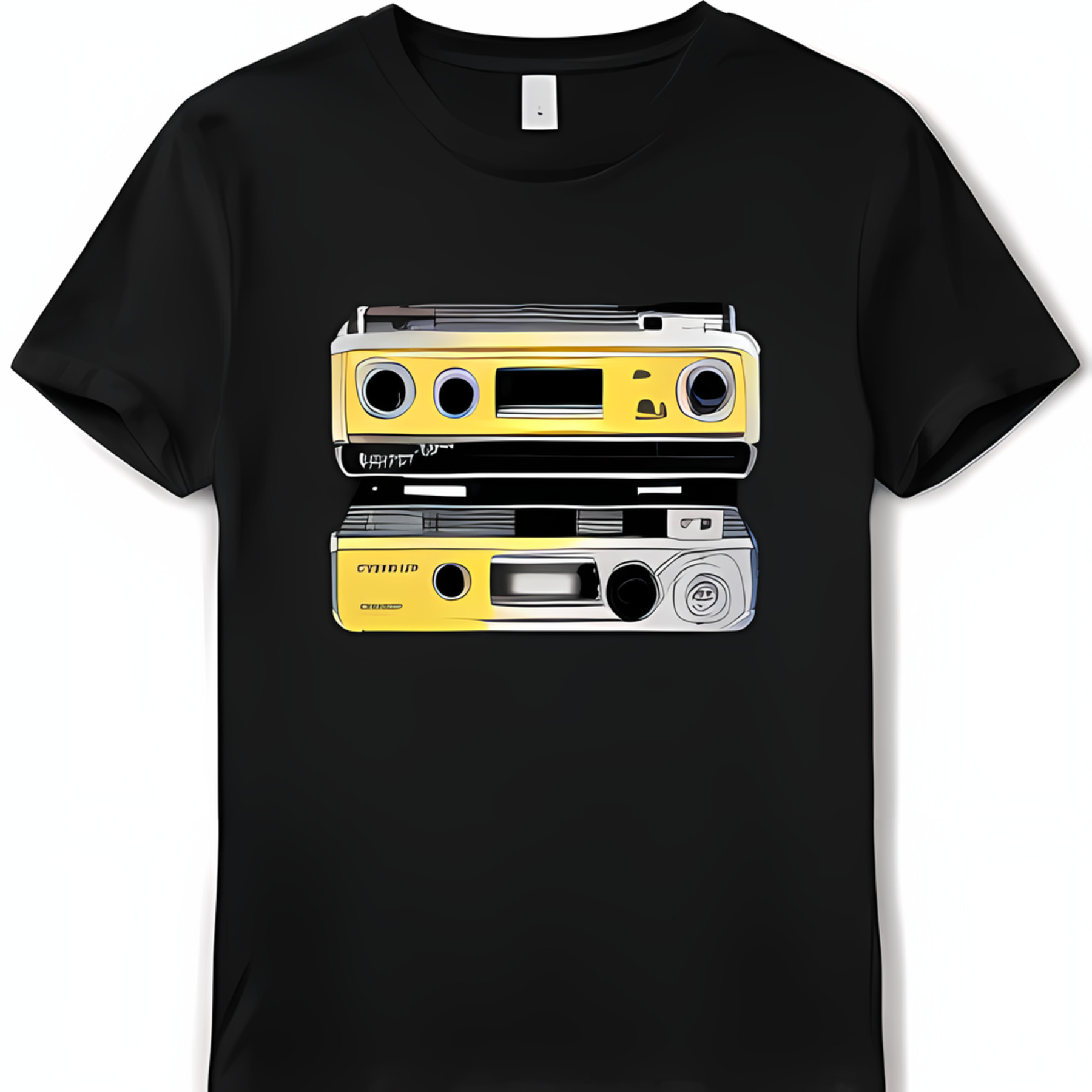 Retro CassetTee Players Graphic T Shirt Vintage 80s Style Black T Shirt for Teen Girls Yellow and Silver Clip Art Design No Teex Walmart