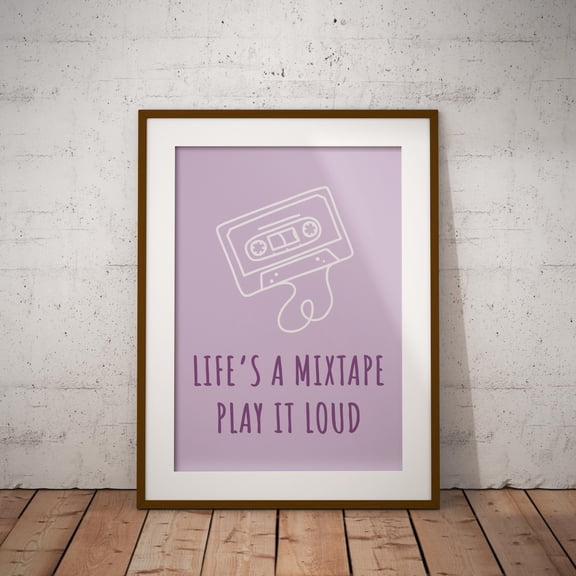 Retro Cassette Print Life'S A Mixtape Quote Motivational Wall Art, Unframed Paper Print