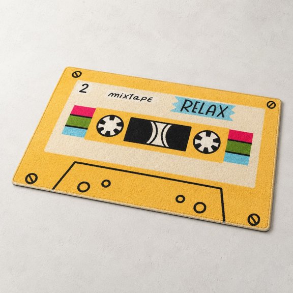Retro Cassette Tape Doormat, Printable Fabric Floor Mat with Non-Slip Backing, 15.7 x 23.6 or 19.7 x 31.5 in