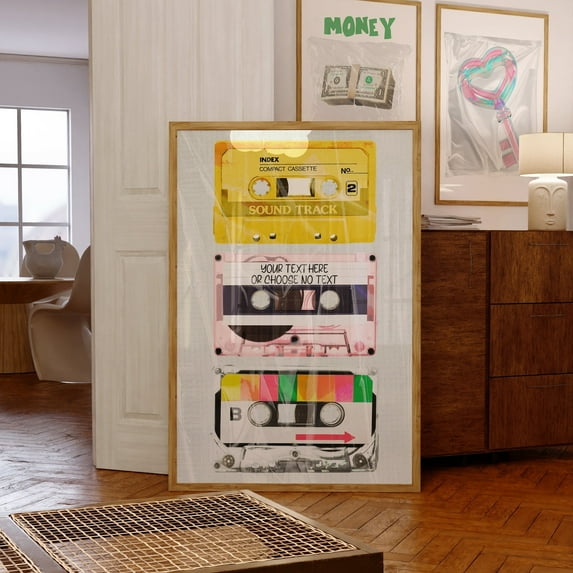 Retro Cassette Tape Music Wall Art, Mix Tape Print, Old School Prints, Music Wall Art, Pop Art Print Wall Art, Modern Wall Decor, 16x24 UNFRAMED