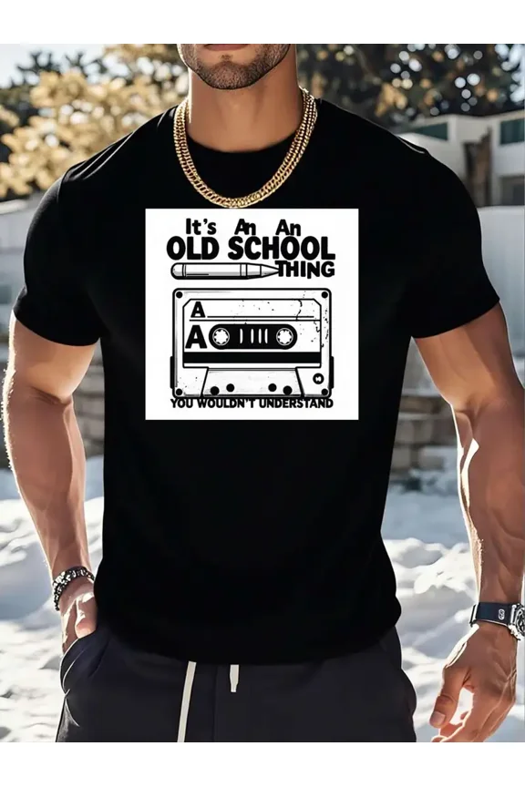 Retro Cassette Tape Old School Graphic Men 100% Cotton Short Sleeve Tee
