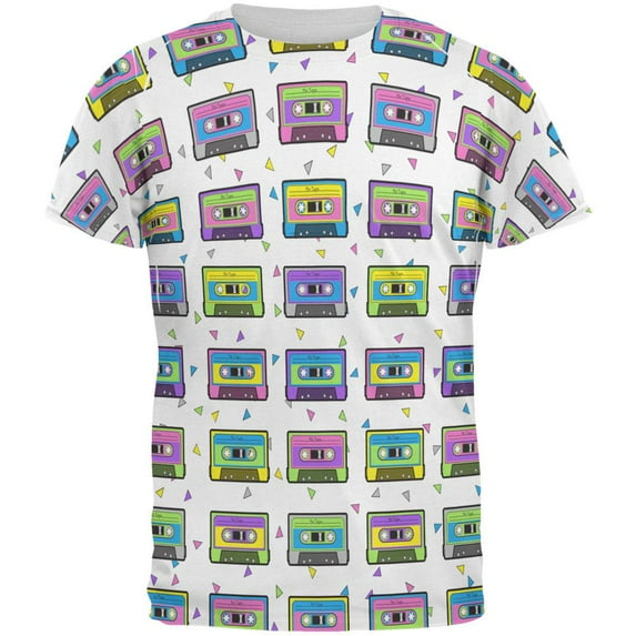 Retro Cassette Tape Pattern All Over Mens T Shirt Multi 2XL