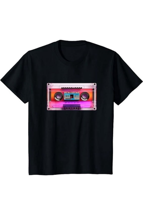 Retro Cassette Taper Graphic Men's Black Short Sleeve Casual T-Shirt