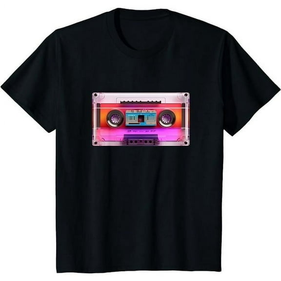 Retro Cassette Taper Graphic Men's Black Short Sleeve Casual T-Shirt