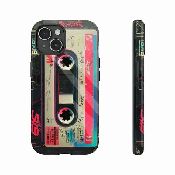 Retro Cassette iPhone Case for Music Lovers Bold Black Red Design Durable Shockproof Compatible with iPhone 11/12/13/14/15/16 (Pro Max/Plus)