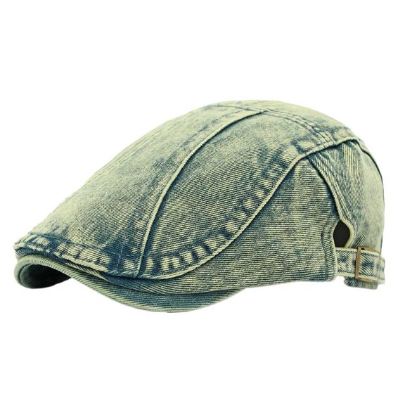 Retro Casual Washed Unisex Denim Flat Cap, Blue