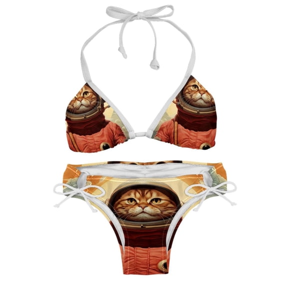 Retro Cat Chic Bikini Set with Detachable Sponge & Adjustable Strap | 2-Pack for Versatile Swim Suit Looks