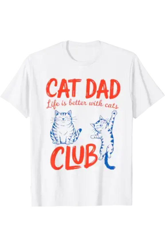 Retro Cat Dad Club Mens Dad Fathers Day Cat Lover T-Shirt