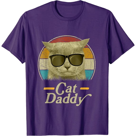 Retro Cat Daddy 80s 90s Style Sunglasses Unisex T-Shirt for Men Women Kids Toddler,Purple Color,Size YXL
