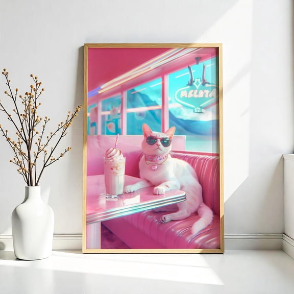 Retro Cat Diner Print, Mid,Century Modern Atomic Art Unframed Paper Print