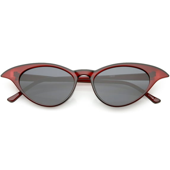 Retro Cat Eye Sunglasses Slim Arms Neutral Colored Lens 52mm (Red / Smoke)