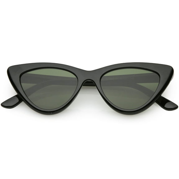 Retro Cat Eye Sunglasses Thick Frame Neutral Colored Flat Lens 48mm (Black / Green)